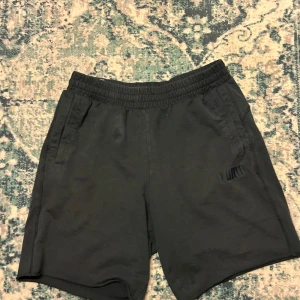 Svarta shorts från Puma - Säljer ett par svarta shorts från Puma. De har en elastisk midja och två sidofickor. Perfekta för en avslappnad stil.