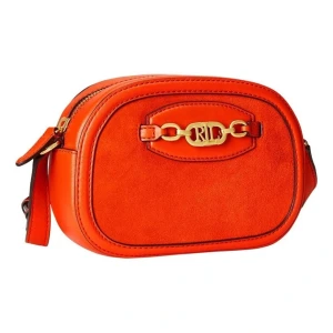 Orange axelväska från Ralph Lauren - Snygg orange axelväska från Ralph Lauren i mocka med gulddetaljer. Väskan har en justerbar axelrem och en dragkedja upptill. Perfekt för att ge en färgklick till din outfit! 