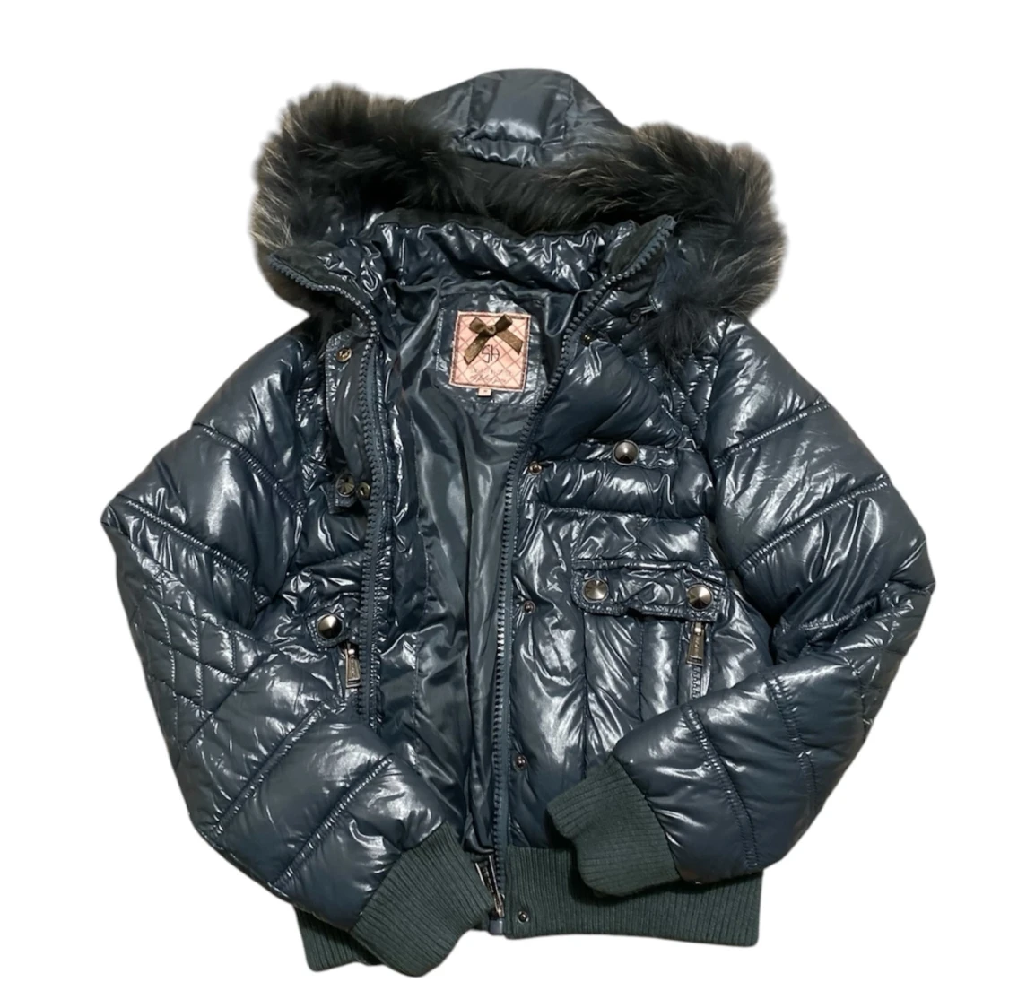 Grå/blå pufferjacka med päls🩶 - 91