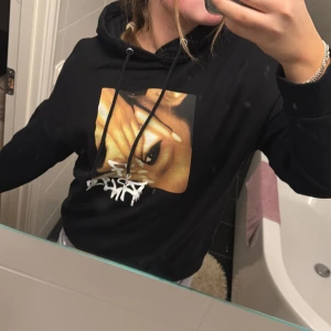 Svart hoodie med tryck - Säljer en svart hoodie med ett stort ariana grands tryck på framsidan. Perfekt för en avslappnad stil. 