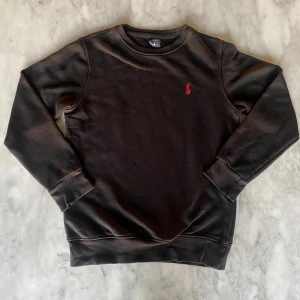 Svart Ralph Lauren crewneck - Skick: 6/10. Tröjan har några små hål på armarna, se bilder. Från märket Ralph Lauren i storlek S. Om du är osäker på om det kommer att passa kan du alltid fråga om mått!