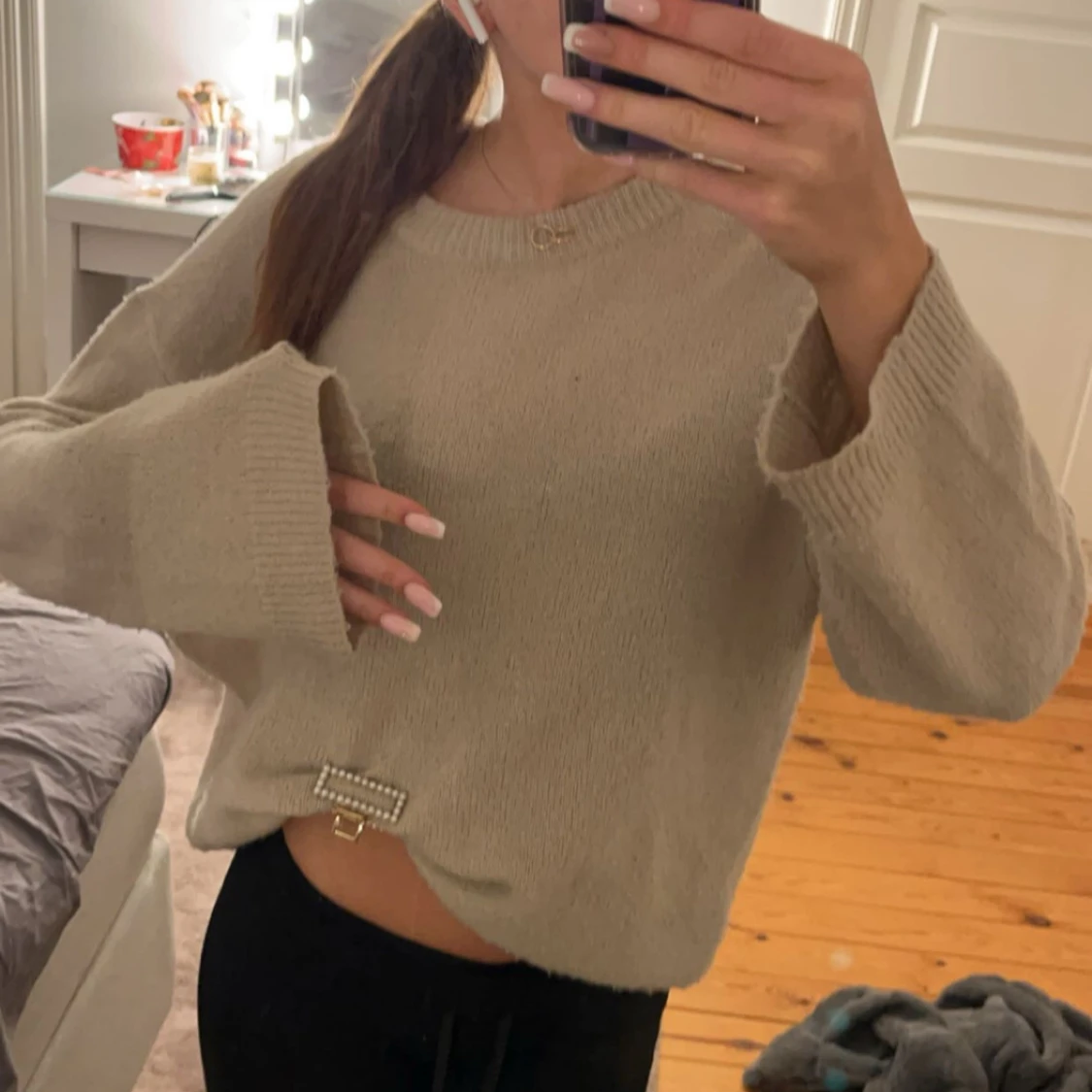 Beige Stickad tröja - 2