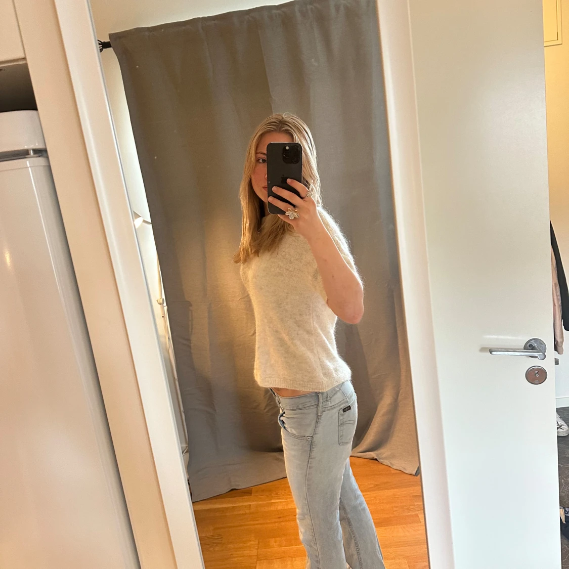 Stickad ull t shirt vit / beige - 92