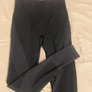 Svarta leggings med ribbade detaljer - Snygga svarta leggings med ribbade detaljer längs sidorna. Perfekta för både träning och vardag. De har en tight passform och är tillverkade i ett stretchigt material för bästa komfort.
