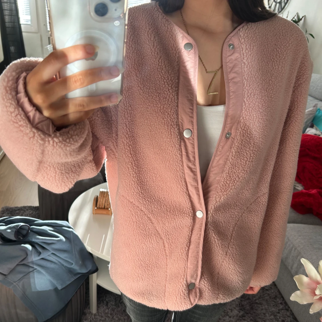 Rosa teddyjacka med quiltad insida - 90