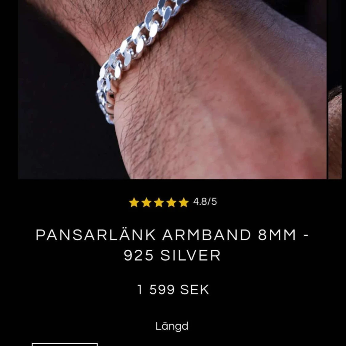Pansarlänk armband 8mm i silver - 90