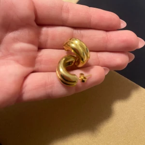 Guldiga örhängen - Ett par snygga guldiga örhängen i stainless steel/rostfritt stål. Aldrig använda 💓🙏