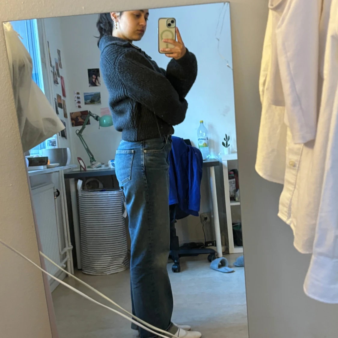 Mörkgrå stickad jacka med dragkedja - 91