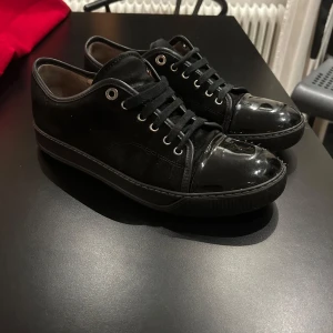 Lanvins - Säljer ett par stilrena helsvarta Lanvins, skick (7.5/10). Storlek 43 men sitter 05.-1 strl större. Finns små defekter som tex några sömmar som lossnat på framsidan, men inget som stör användningen eller förstör. De är sparsamt använda och har mycket kvar att ge! Hör av er vid minsta lilla fråga eller fundering! Inger OG tillkommer.🙌