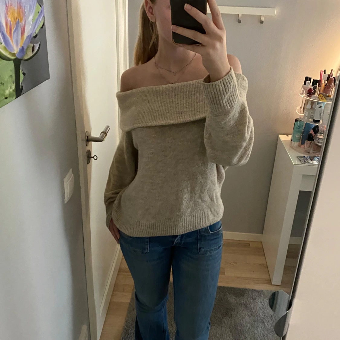 Offshoulder stickad tröja 