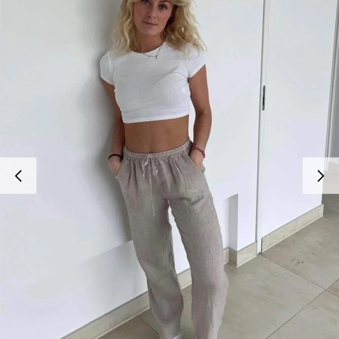 Beige linnebyxor  - 90