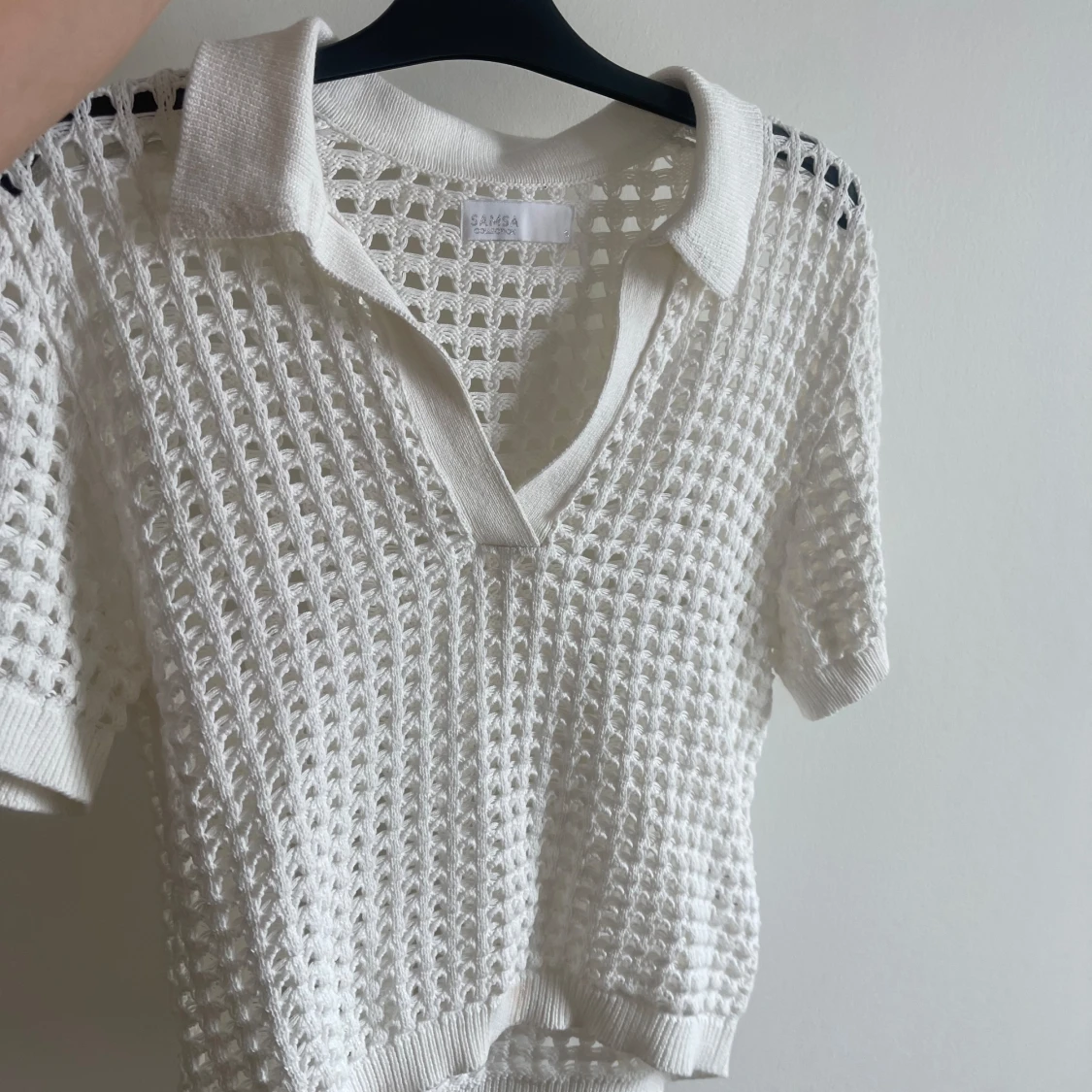 Vit stickad kortärmad tröja - 90