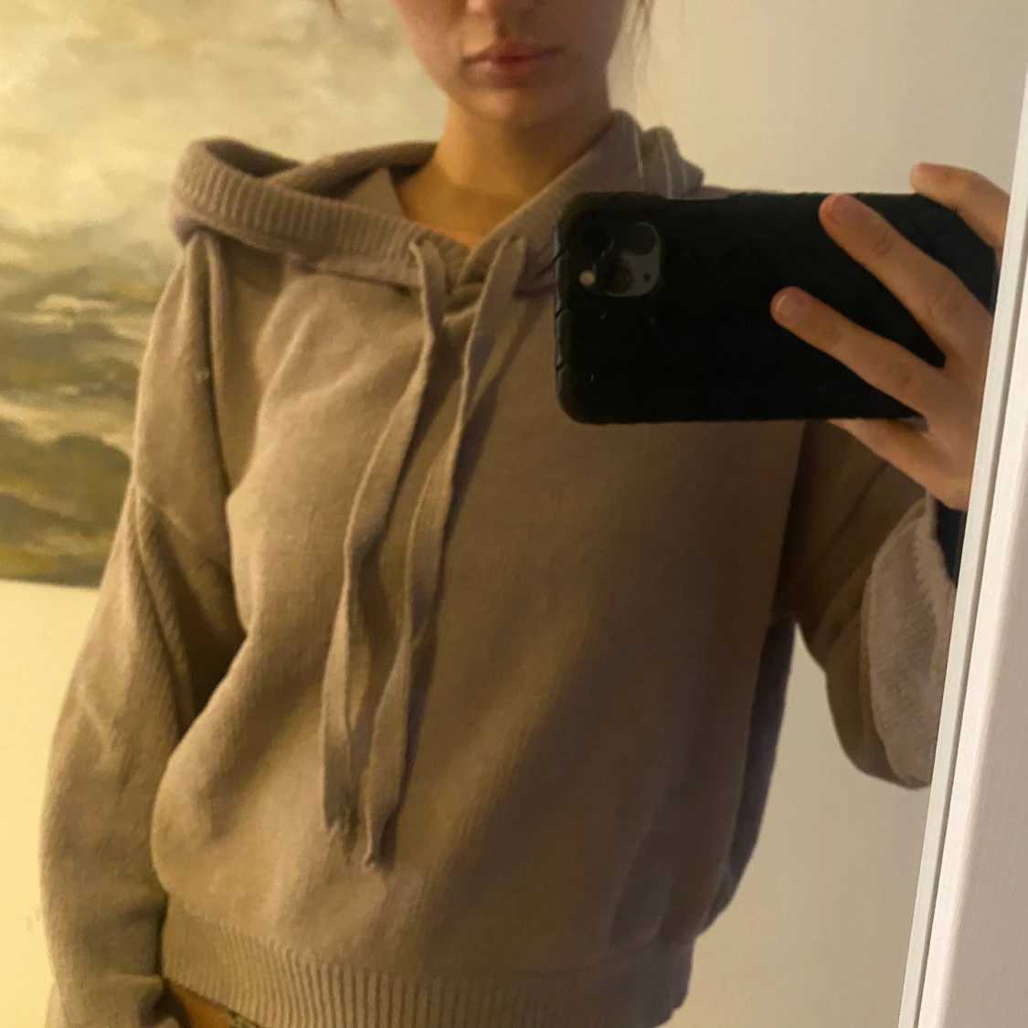 Beige stickad hoodie