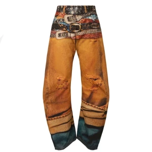 Acne Studios 2006m Jeans - Acne studios 1981 baggy fit trompe l’oeil stacked belt printed Canvas trousers. Sz 46