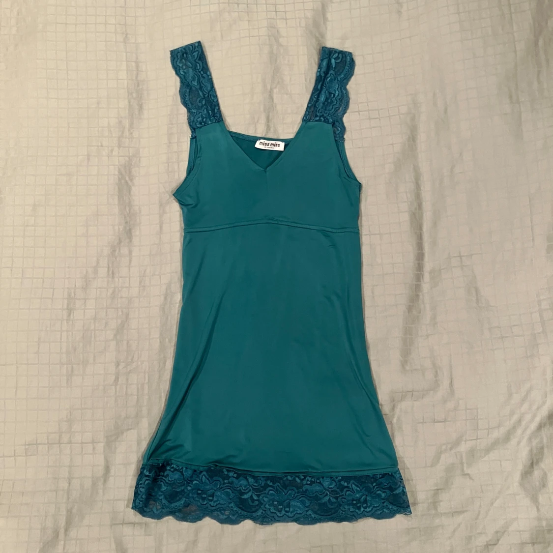 Vintage turkos y2k topp med spets