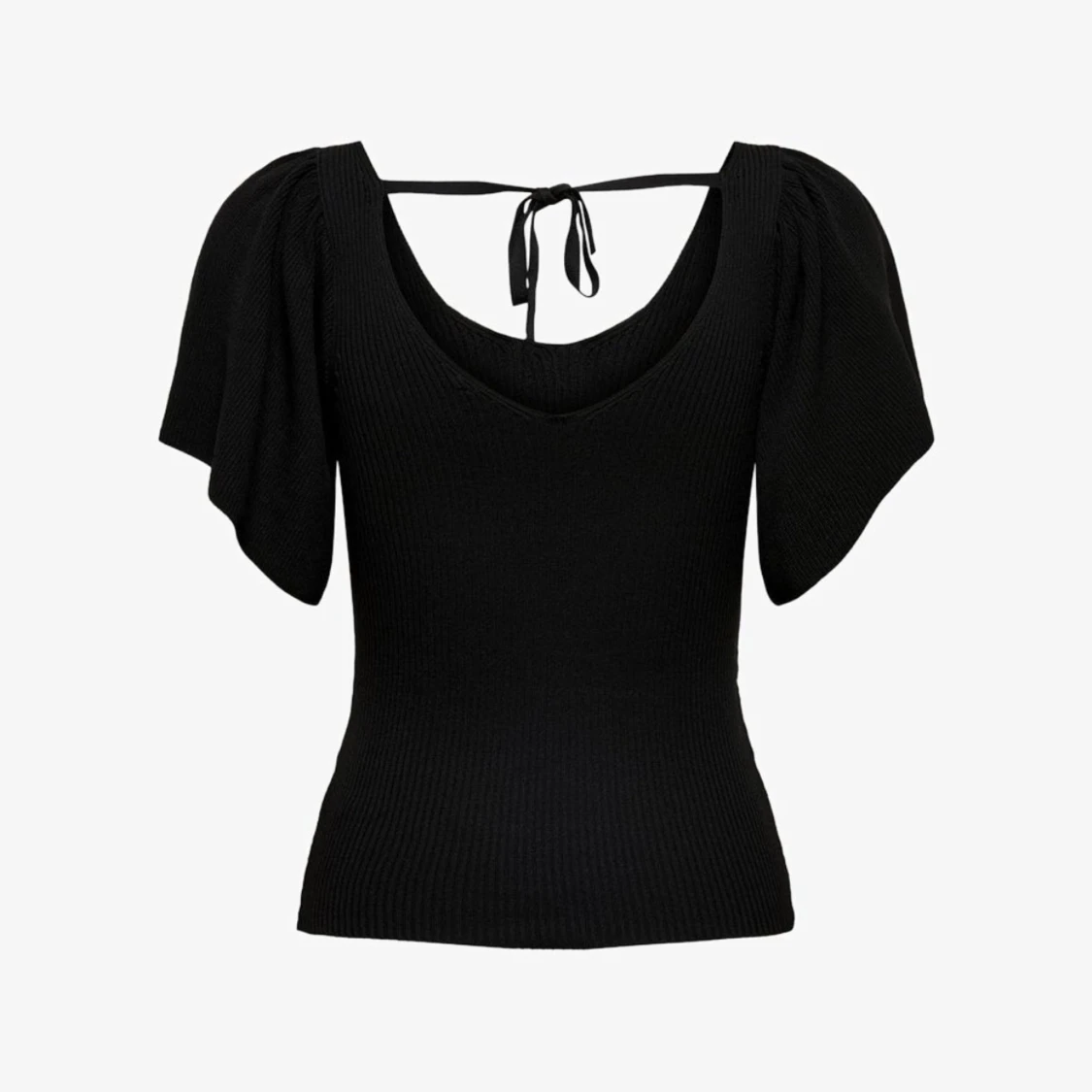 Svart ribbad topp med knyt - 1