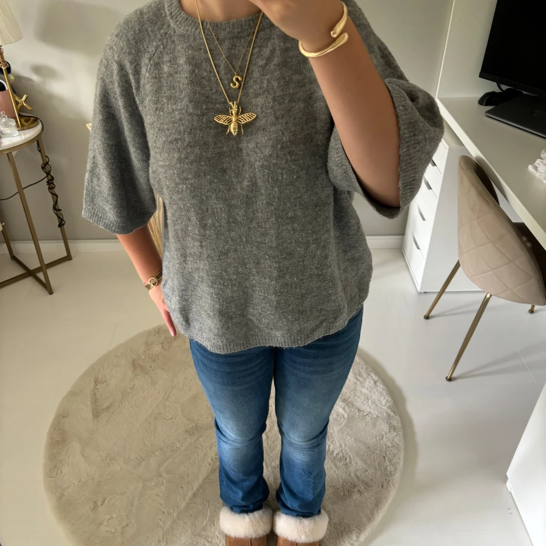 Grå trekvarts tröja - 90