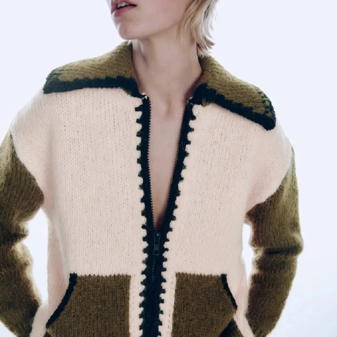 Stickad jacka med dragkedja från Zara - 1