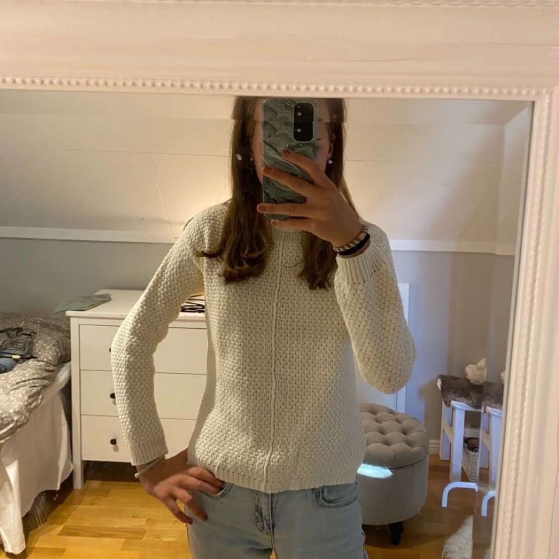 Stickad vit polotröja stl xs - 90