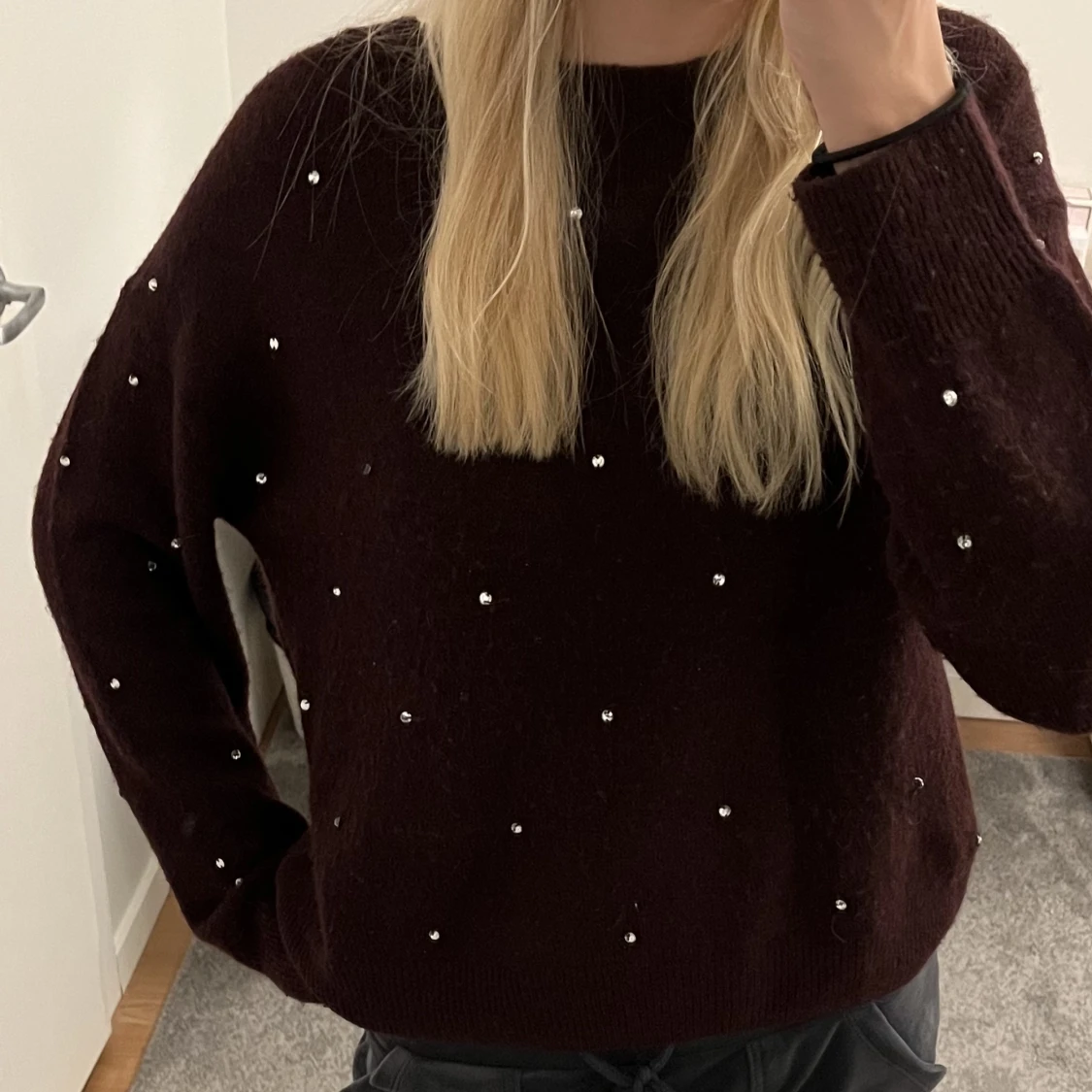 Vinröd stickad tröja - 90