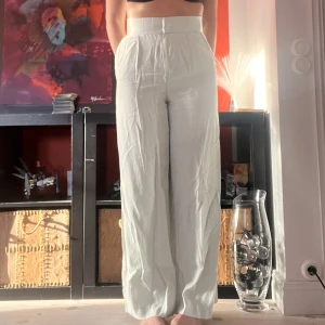Mintgrön satinbyxa - Mintgrön satimbyxa från Zara i storlek S. Super fladdrig och härlig till sommaren. Jag är 172cm lång och byxan är bra längd. Färgen är väldigt mintgrön men svårt att visa i bilderna, hojta om det önskas fler bilder.