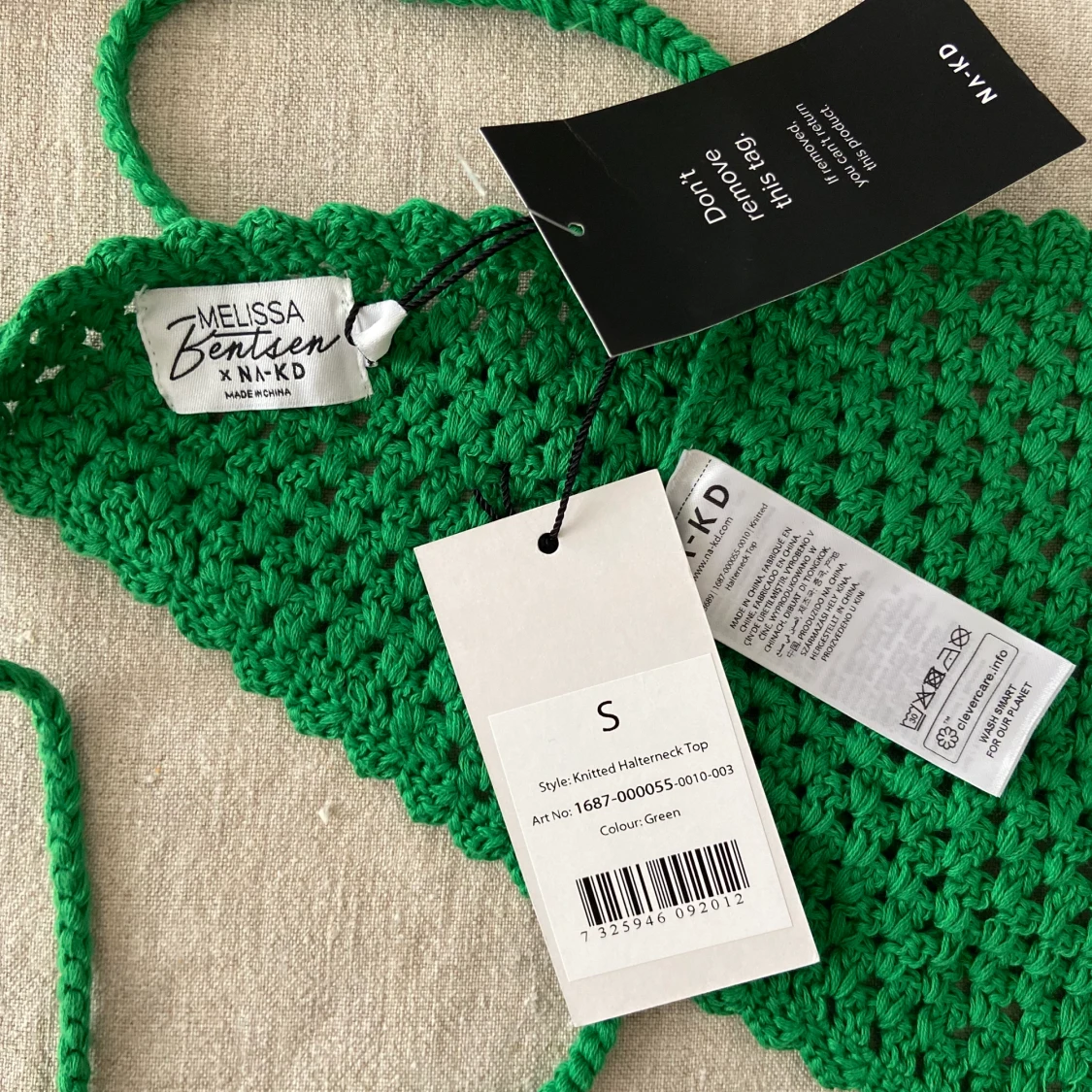 Grön virkad halterneck topp strl S - 91