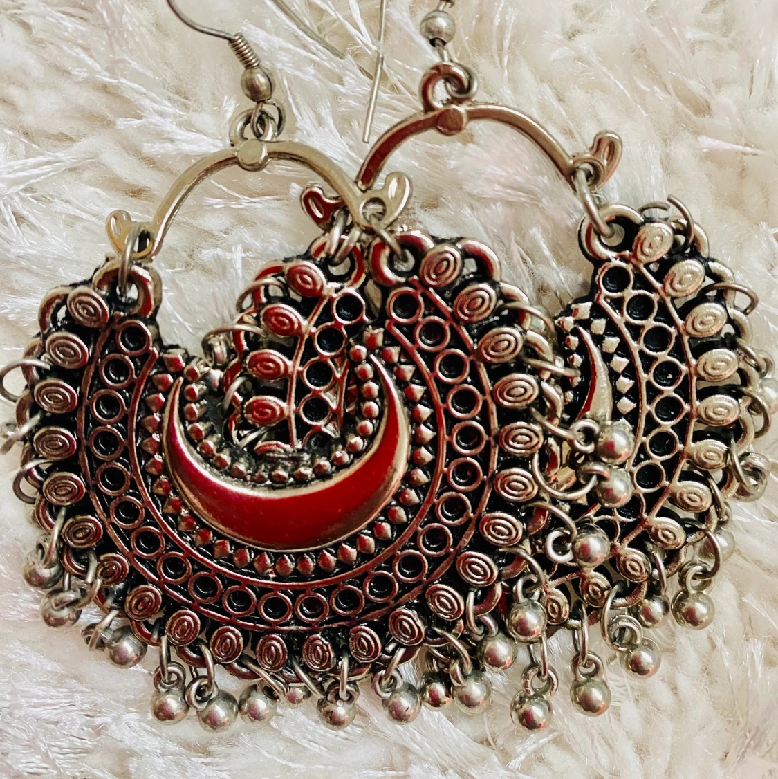 Silver colored stainless steel earrings from India  - 91