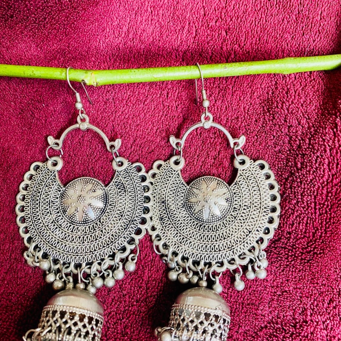 Silver colored stainless steel earrings from India 