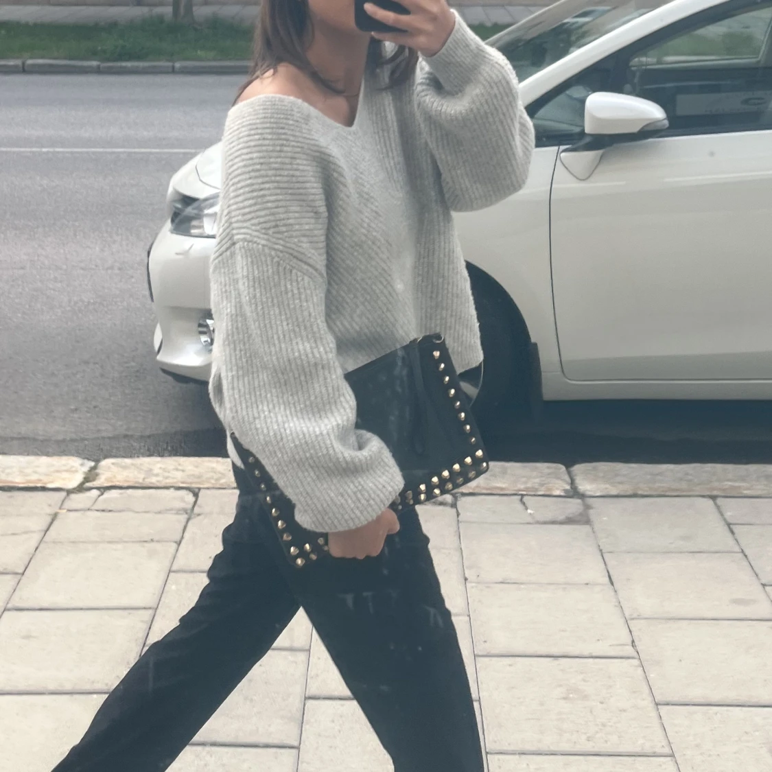 Grå stickad tröja  - 90