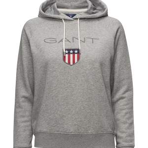 Grå Gant hoodie i storlek M. Fortfarande fräsch och fin i tryck och tröja, en liten skada på vänster armbåge men inget som syns tydligt. Nypris runt 1000kr säljer för 100kr+frakt pga skadan 