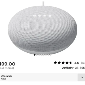 Nest mini 2nd generation  - Säljer denna Nest mini 2nd generation pågrund av ingen användning! Den har bara varit på mitt skrivbord sedan 1 april! Nypriss 599kr säljer för 399kr + frakt (PRISET KAN DISKUTERAS) Kolla bild ”3”