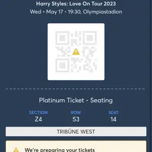 Jag säljer en Harry Styles biljett till hans konsert i München den 17/5 2023. Orginalpriset var 2400kr men säljer för 2000kr :)  Biljett fås via mejl :))