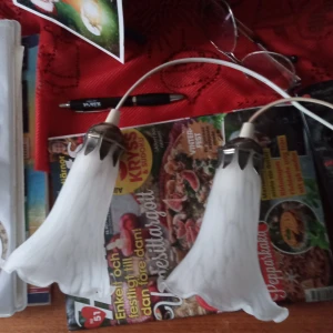 Två vita fönsterlampor med glaskupor fullt fungerande 19 cm stora . - Två fina fönsterlampor med glaskupor fullt fungerande och hela samt 19 cm stora .hämtas i Skene alt skickas o köpare betalar frakten o Swishbetalning tillämpas alt kontant betalning .