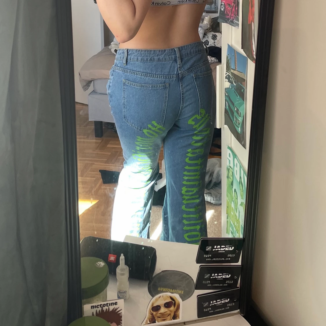 Y2k low waist jeans med tryck - 1