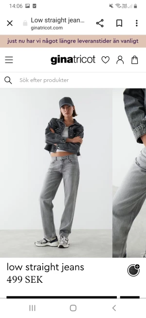 Grå low straigt jeans från ginatricot, xs - Säljer dessa populära jeansen från gina då dom är för små för mig. Storlek 34 och aldrig använda! Det är Petite modellen!