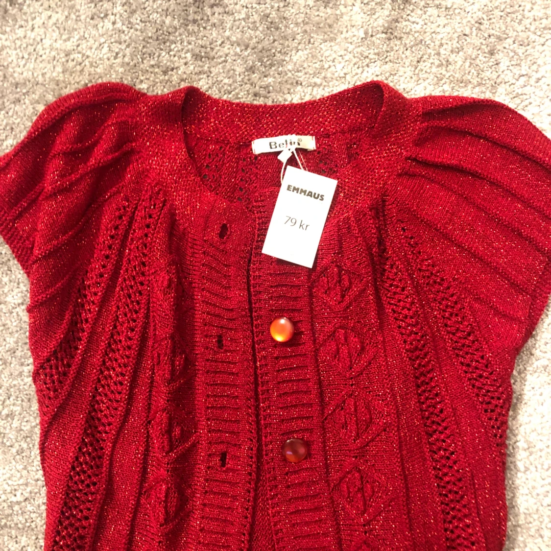 Röd stickad tröja  - 90