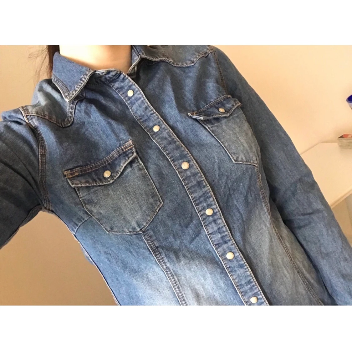 Jeansskjorta med bröstfickor, storlek 34 - 90