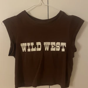 Brun topp med tryck - Gullig brun topp med vitt tryck på, sälj för den inte längre kommer till användning.  Köpt från H&M, frakt tillkommer!