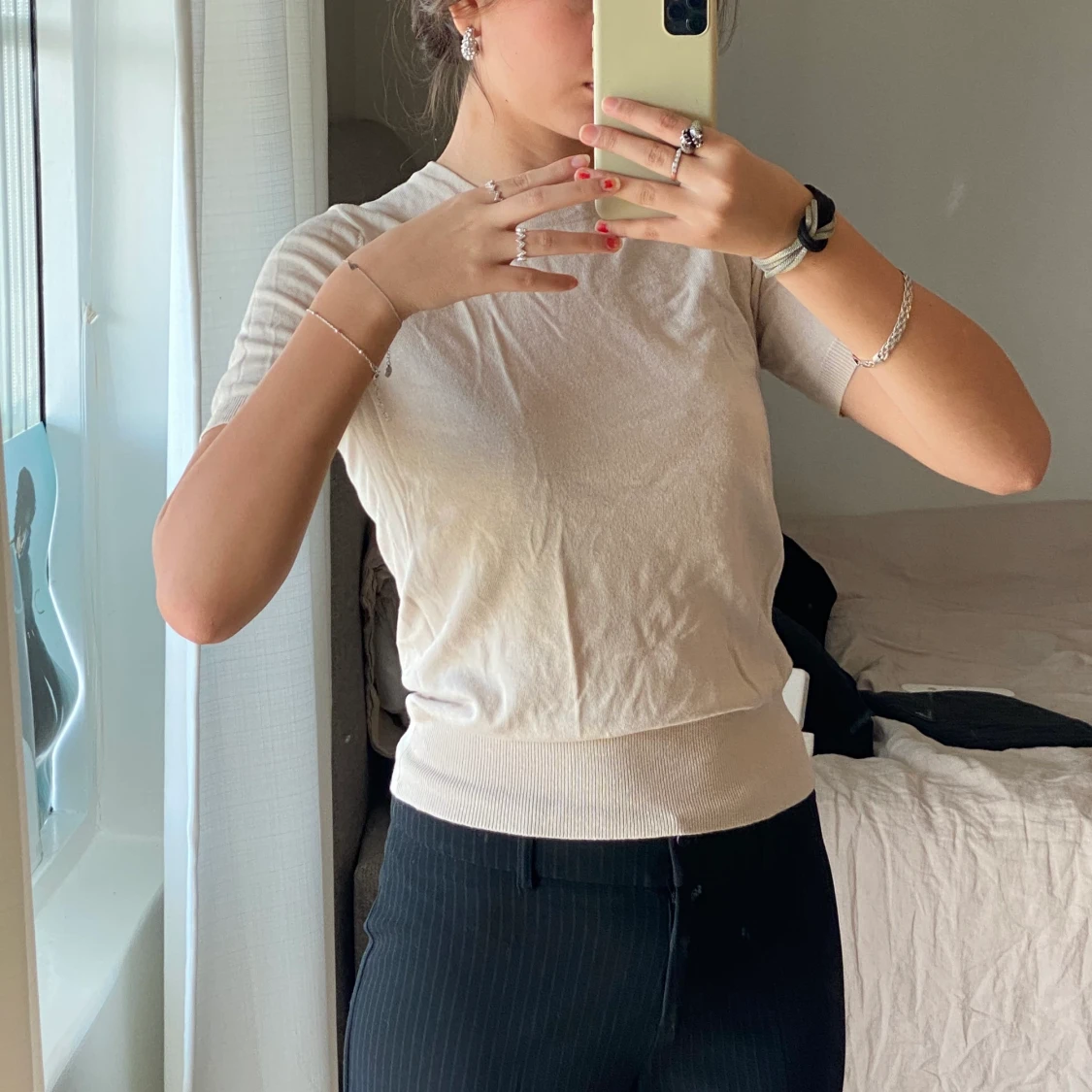 Finstickad tshirt beige stl S - 46