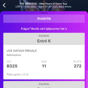THE WEEKND BILJETTER (2st)  - Hej! Jag säljer 2 biljetter för the weeknd konsert, lägg bud!   1 biljett kostar 1000. Buden höjs med 50kr varje gång   Ni får biljetterna online (jag delar dem isf ”överför” <3 