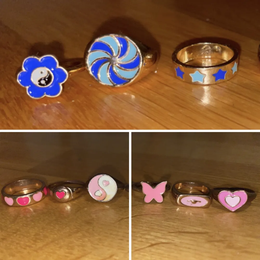 Fina och coola ringar i olika färg, bland annat med yin yang motiv. Ringarna kostar 10kr/styck . Accessoarer.