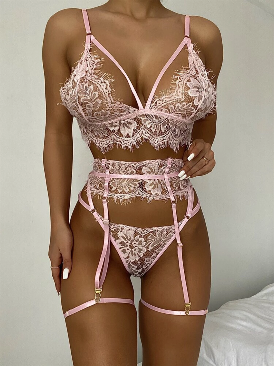 Rosa spets 3-delat set