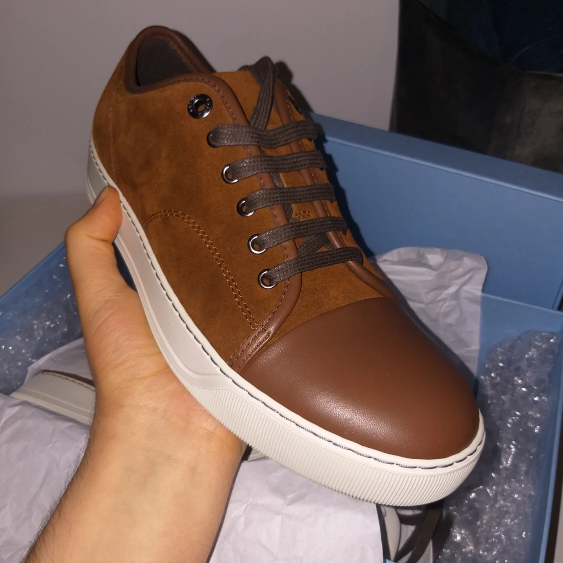 LANVIN men Cognac leather+suede sneakers