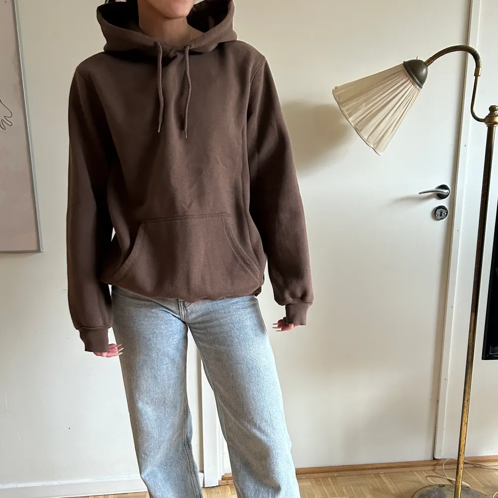 Brun hoodie från HM, strl M, använd men bra skick. Köpt för 200 säljer för 100. Tröjor & Koftor.