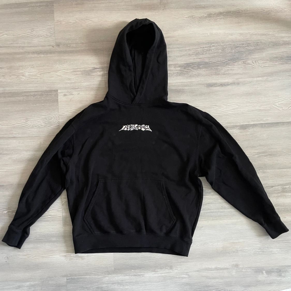 3d silver text hoodie