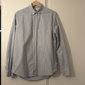 Blårandig skjorta med knappar - Klassisk skjorta med smala blå och vita ränder, långärmad och med knappar framtill. Skjortan har en normal passform och är tillverkad i bomull, perfekt för dig som gillar stilrena plagg med enkel design.