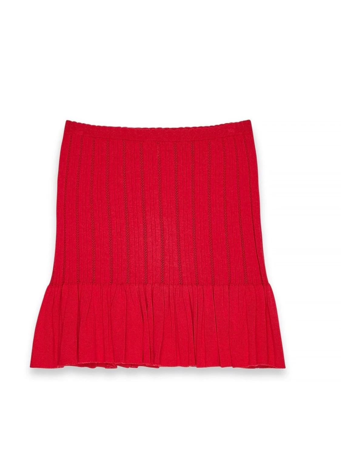 Röd ribbad minikjol med volang - 1