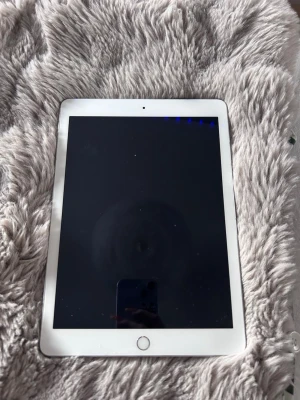 Apple iPad med silverfärgad baksida - Säljer en Apple iPad med vit ram och silverfärgad baksida. Surfplattan har en rund hemknapp och en stor svart skärm. Baksidan är i aluminium med Apple-loggan i mitten. Perfekt för surf, spel och appar.