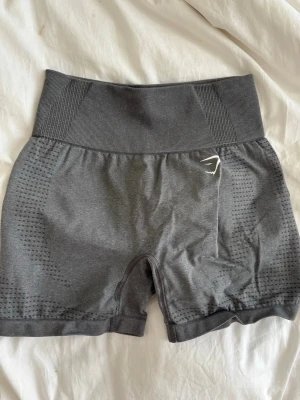 Grå seamless shorts från Gymshark - Supersköna knappt använda, köptes på plick för 350kr för ca 3 år sedan! super bra skick 💕nypris 499kr