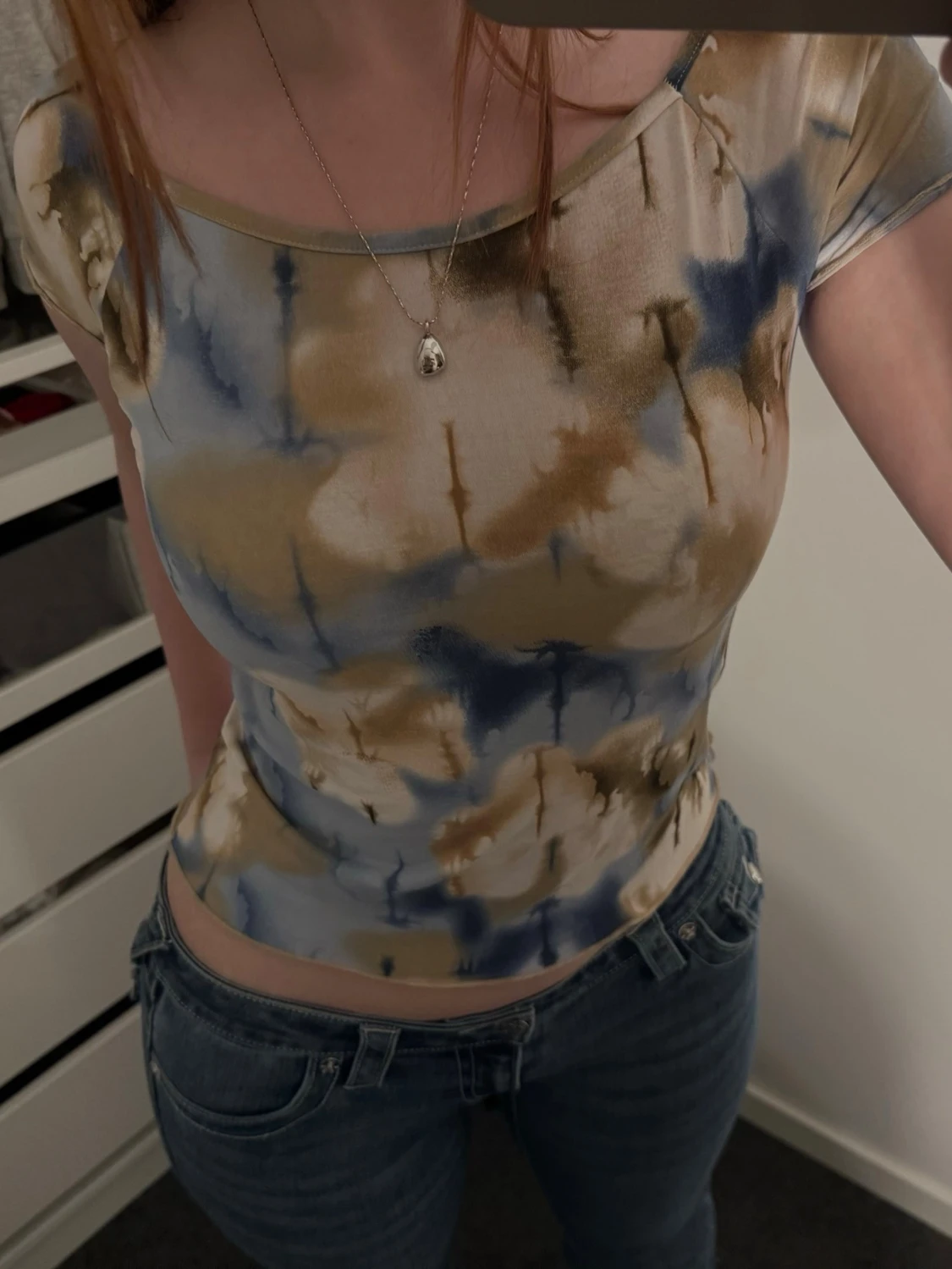 Mönstrad mesh topp i blå och beige - 2